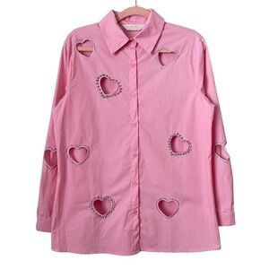 Lizette Collection Heart Cutout Rhinestone Valentines Day Top Womens Medium Pink